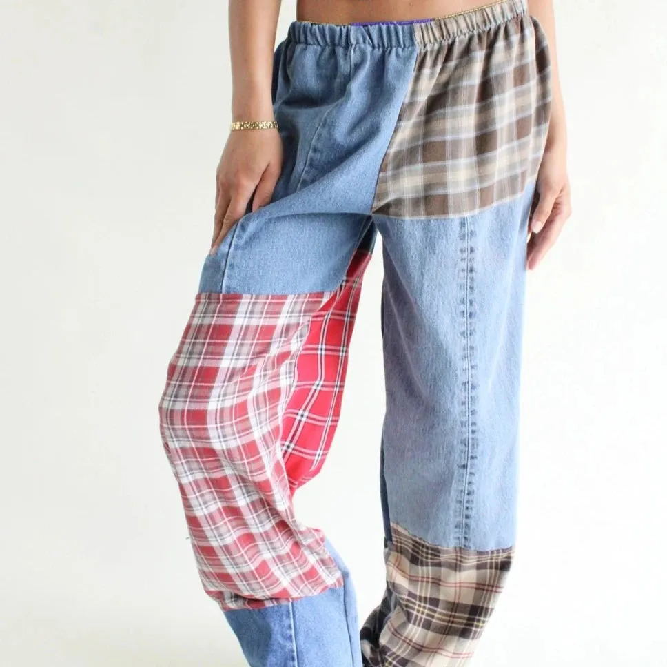 Flannel & Denim Combo Pants