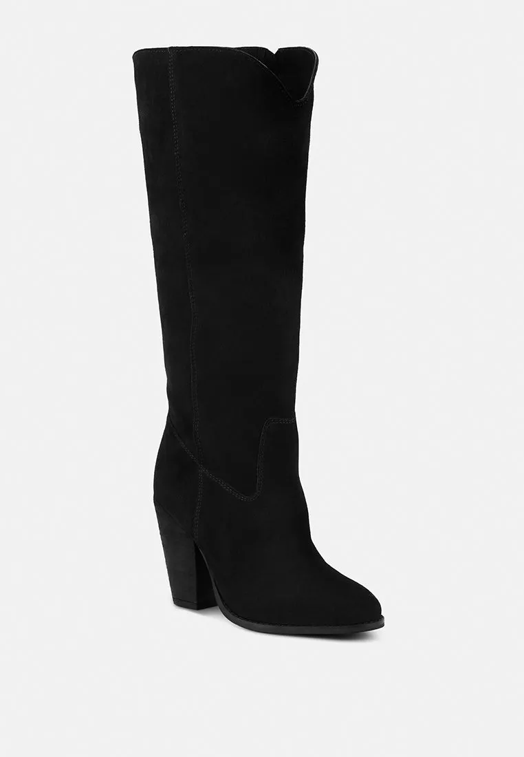 GREAT-STORM Black Suede Leather Calf Boots