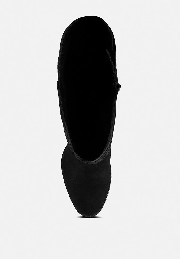 GREAT-STORM Black Suede Leather Calf Boots