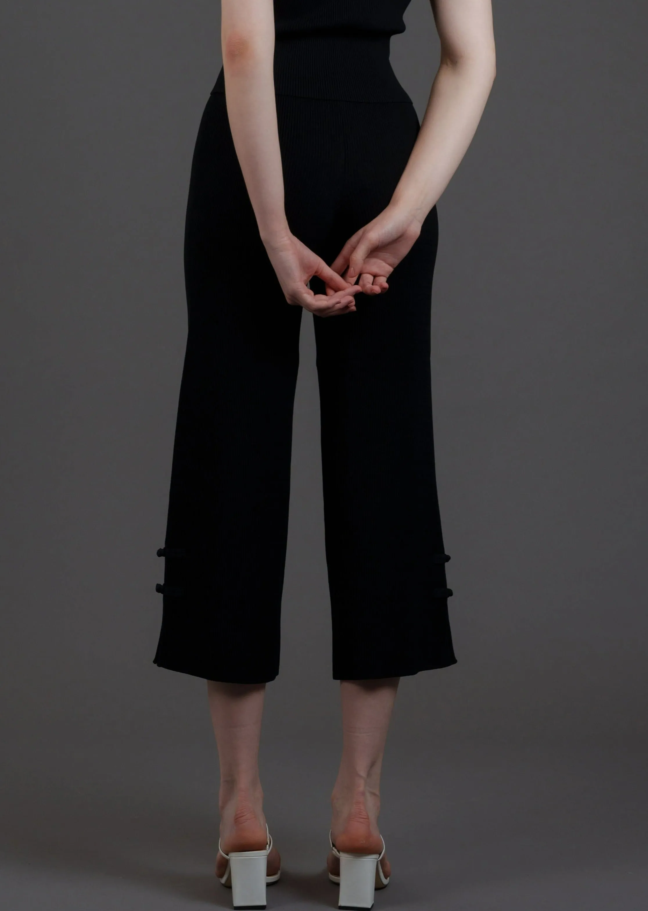 Knitted Pants w Slit (Black)