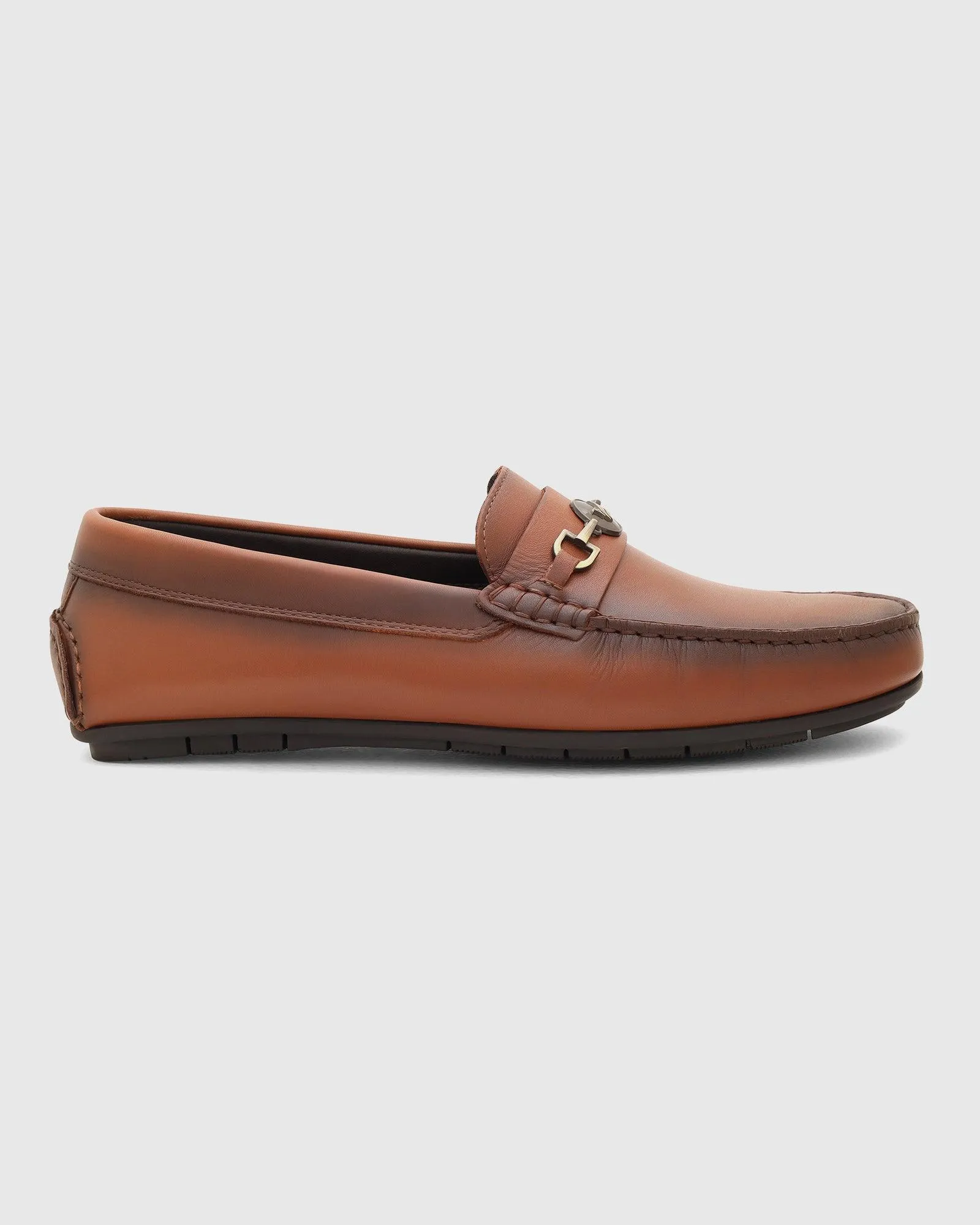 Leather Casual Tan Solid Loafers Shoes - Ring