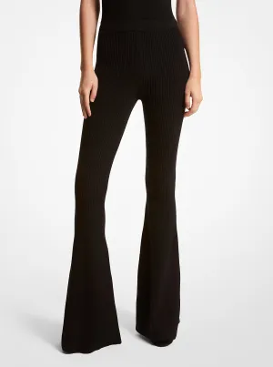 Michael Kors Ribbed Cashmere Flare Pants, Black