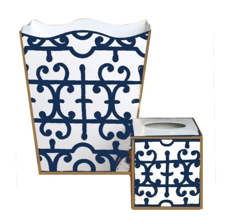 Navy Klimt Wastebasket and Tissue Box