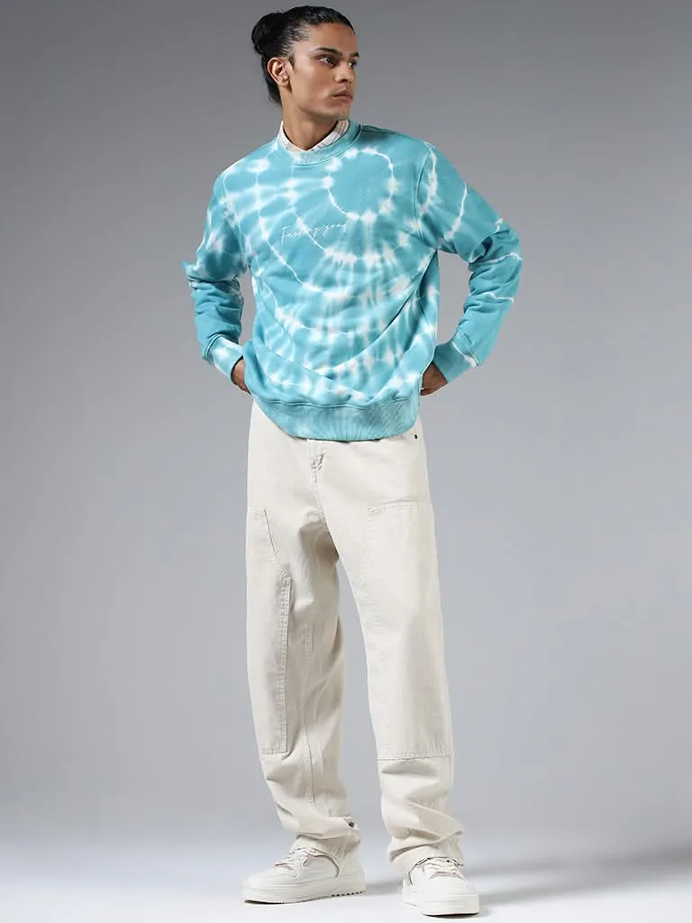 Nuon Blue Tie & Dye Printed Cotton Blend Relaxed-Fit Sweatshirt