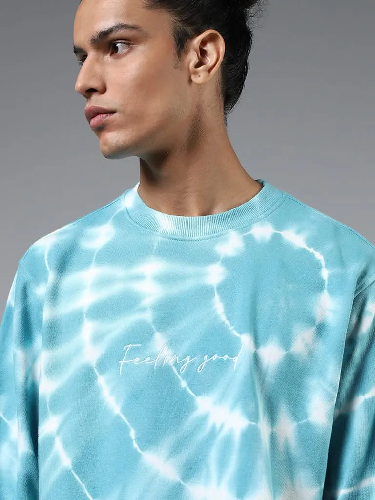 Nuon Blue Tie & Dye Printed Cotton Blend Relaxed-Fit Sweatshirt