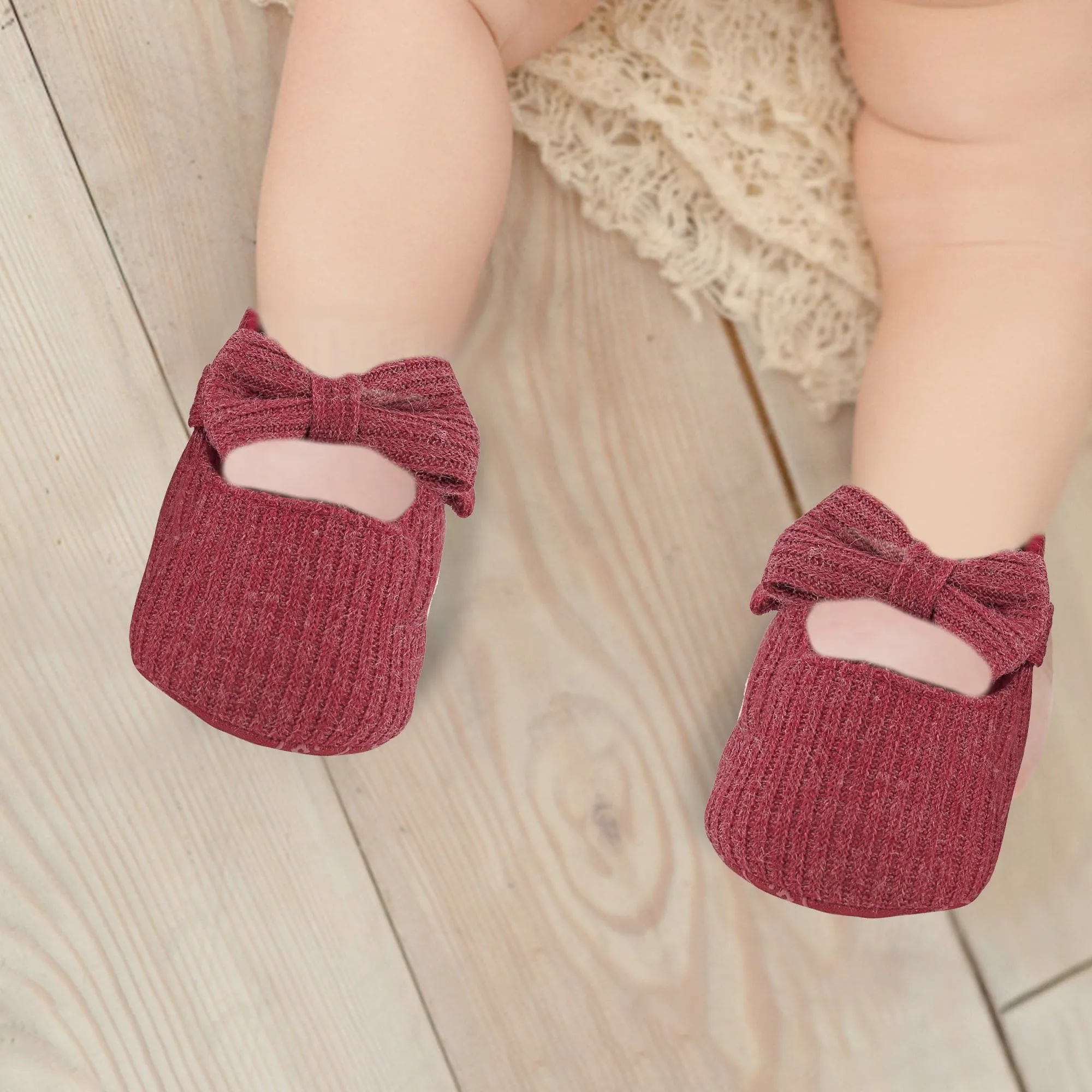 Pretty Bow Maroon Booties