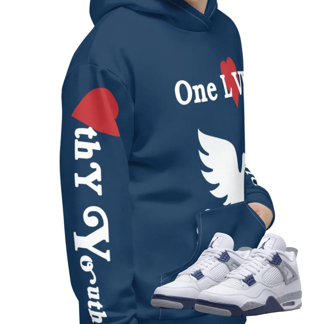 Retro 4 Midnight Navy Cement ONE LOVE Hoodie