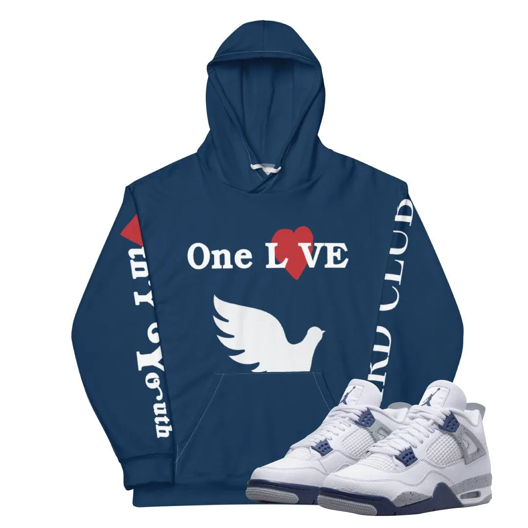 Retro 4 Midnight Navy Cement ONE LOVE Hoodie