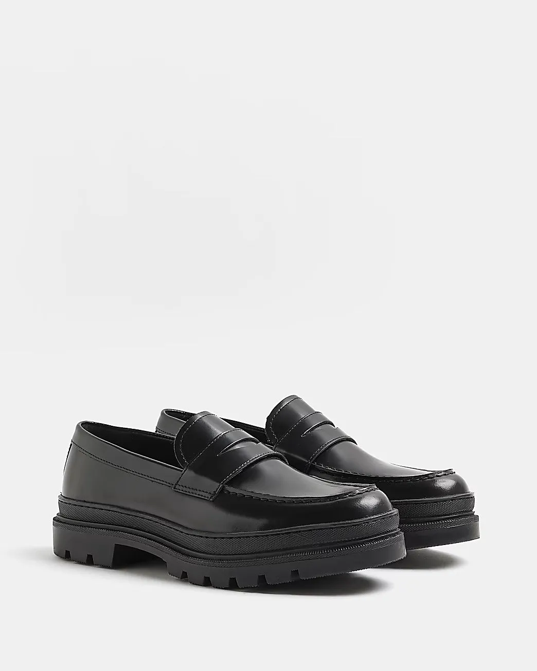 River Island Black Chunky Cleated Sole Mens Loafers