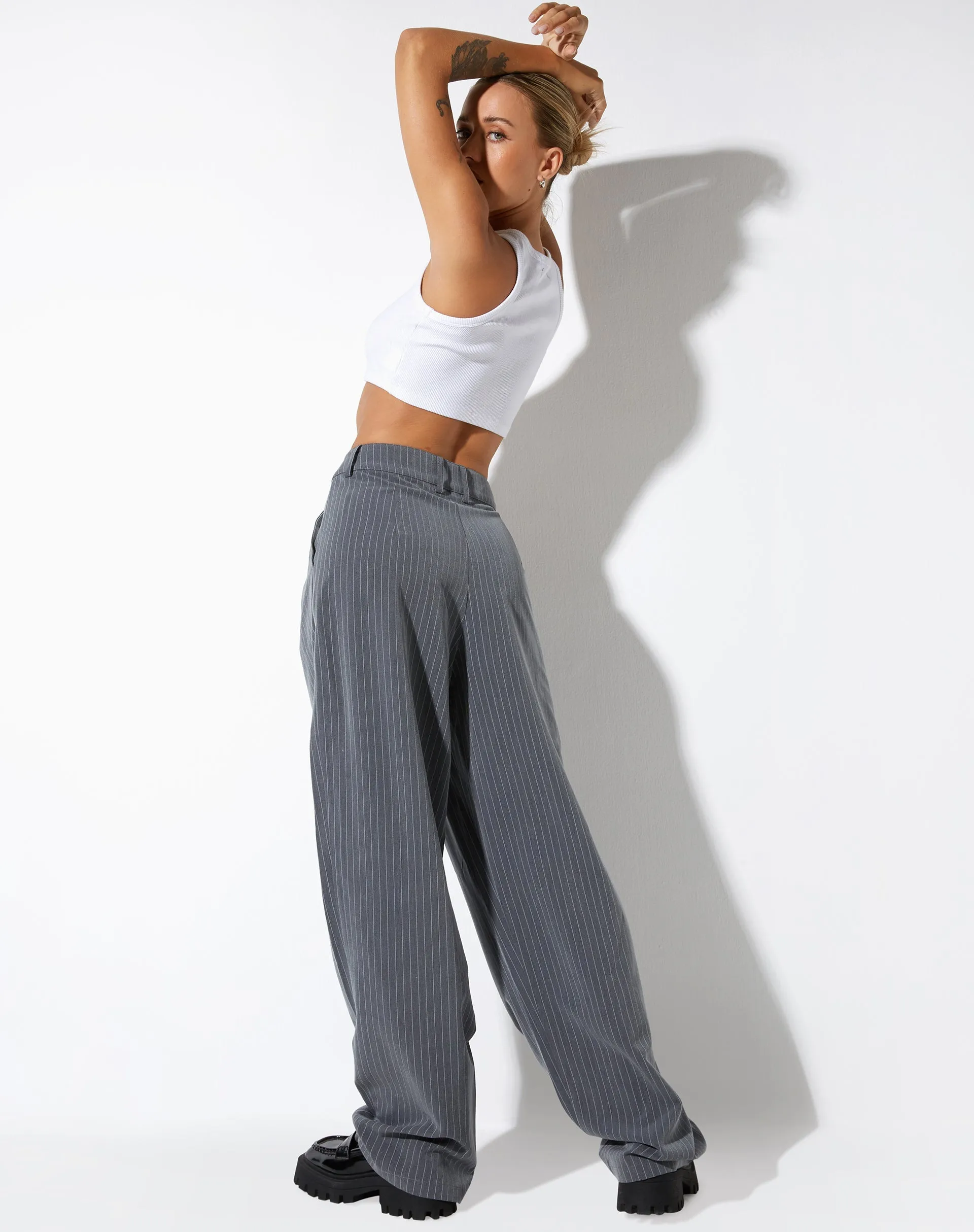 Sakila Tailored Trouser in Pinstripe Grey