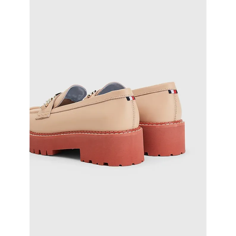 TOMMY HILFIGER LEATHER CHAIN CHUNKY LOAFERS SANDRIFT 6166