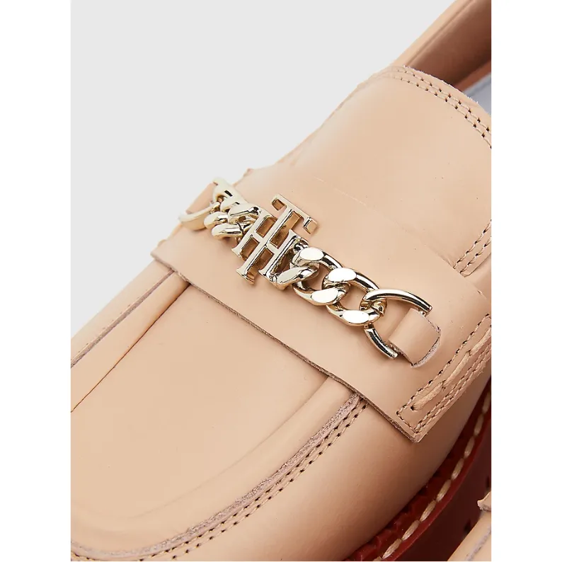 TOMMY HILFIGER LEATHER CHAIN CHUNKY LOAFERS SANDRIFT 6166