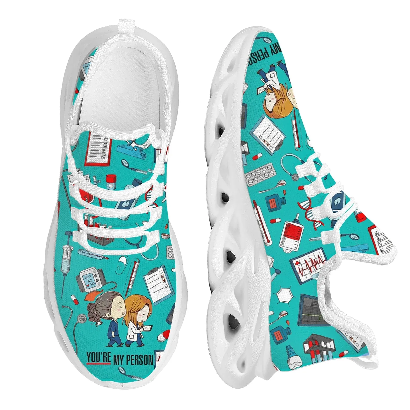 Unisex Nursing Shoes Cute Cartoon Nurse Doctor Healthcare Brand Design Mesh Flats Sneakers