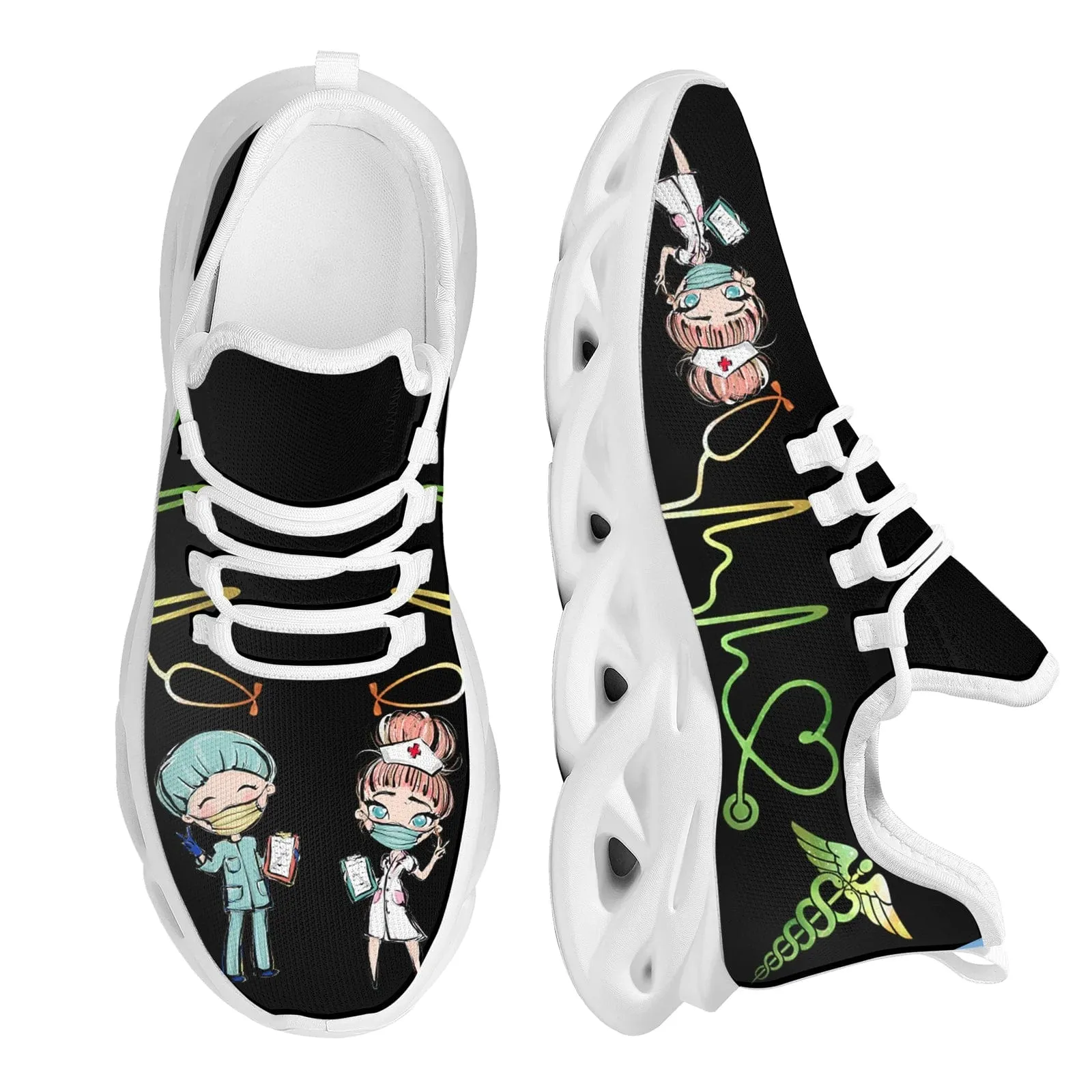 Unisex White Nursing Shoes Cute Cartoon Nurse Doctor Healthcare Brand Design Mesh Flats Sneakers